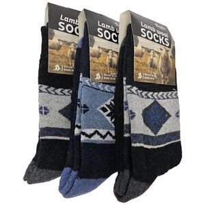 Men Lamb Wool Socks Warm Winter Thermal Hiking Crew Socks, 3-Pack NWT
